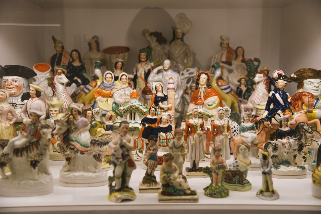 A group of figurines sitting on top of a table