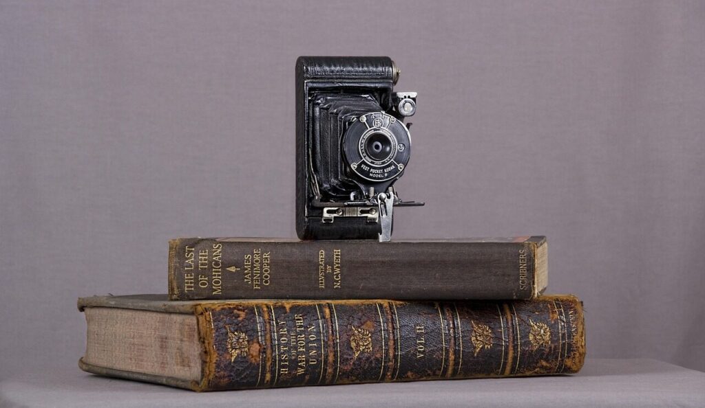 camera, books, vintage, gray book, gray books, gray camera, gray vintage