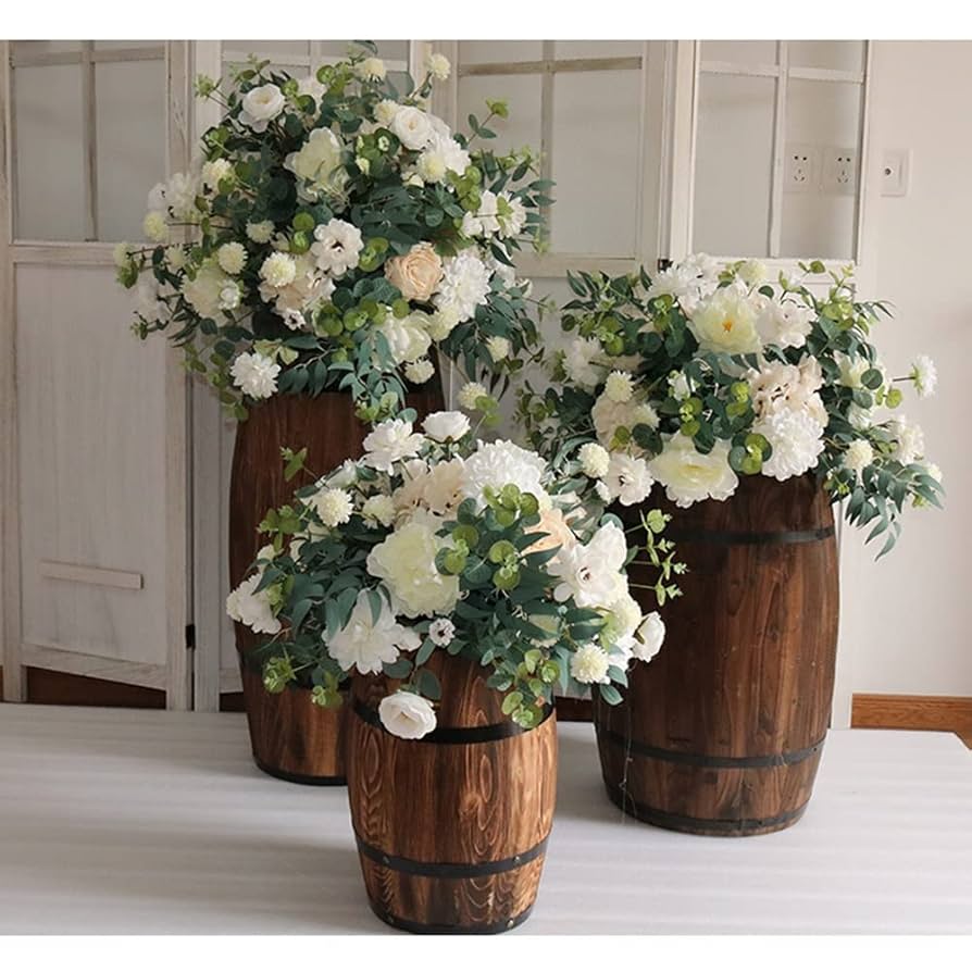 Classic Mums in Wooden Barrels