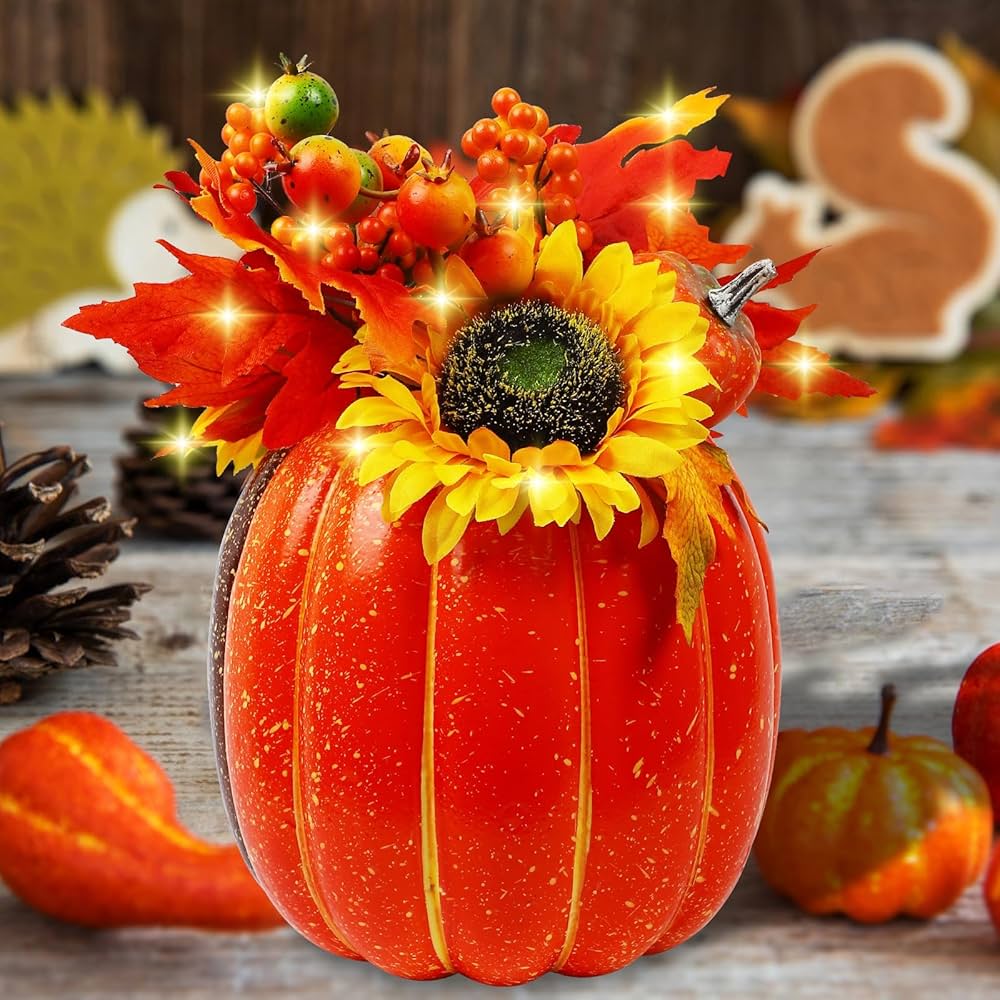 Pumpkins Nestled Among Flowers