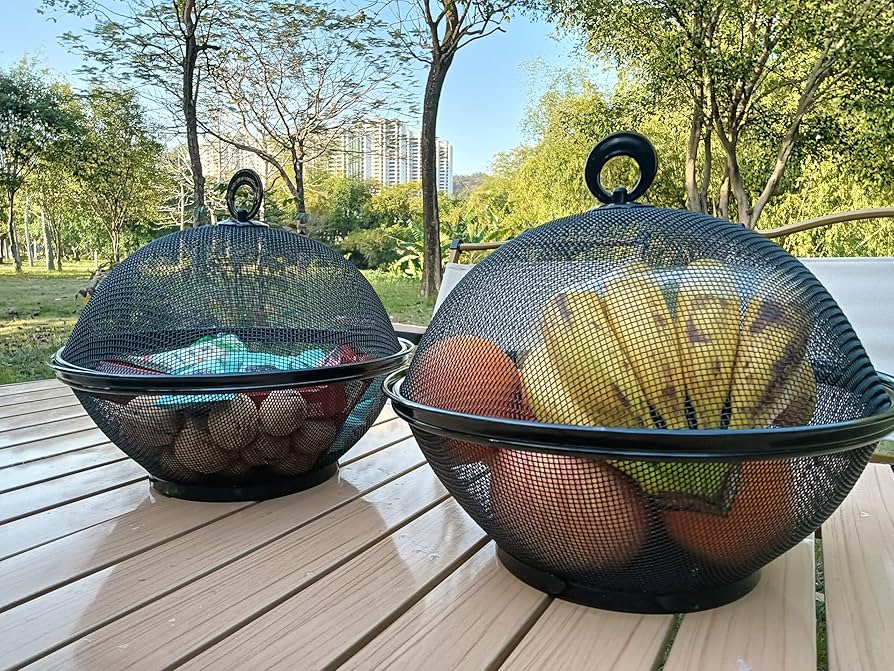 Metal Fruit Bowl with Mesh Lid