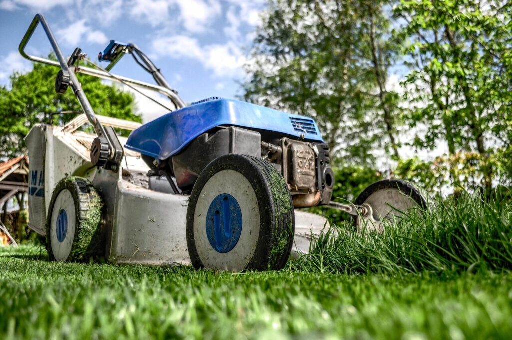 lawn mower, grass, garden, front yard, gardening, lawn-mower chassis, lawn, cutting, gardener, nature, equipment, machine, backyard, mower, maintenance, yard