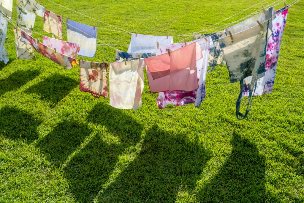 A group of clothes hanging on a clothes line