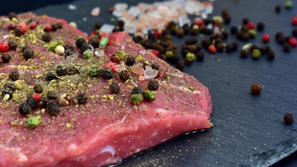 beef, meat, bbq, steak, dinner, spices, salt, pepper, dark background, beef, beef, meat, meat, meat, meat, meat, bbq, bbq, bbq, steak, steak, steak, steak