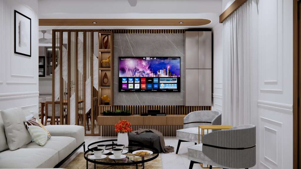 A living room filled with furniture and a flat screen TV
