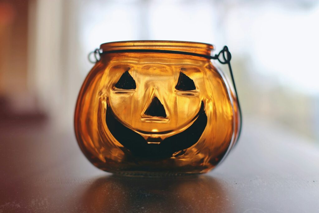 jack o lantern on white table