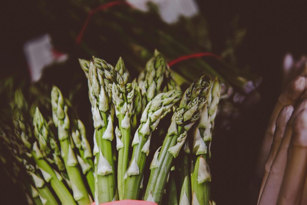 Close-up of fresh green asparagus spears, perfect for spring recipes.