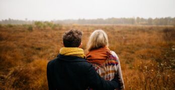 couple, hug, together, winter clothes, nature, winter clothing, warm clothes, pair, lovers, grass, outdoor, field, people, man, woman, dating