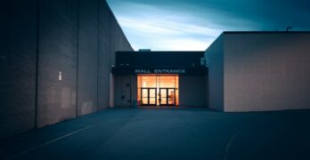 A building that has a door in the middle of it