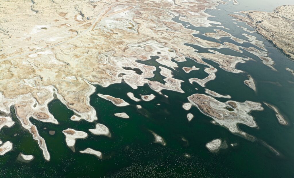 an aerial view of a body of water