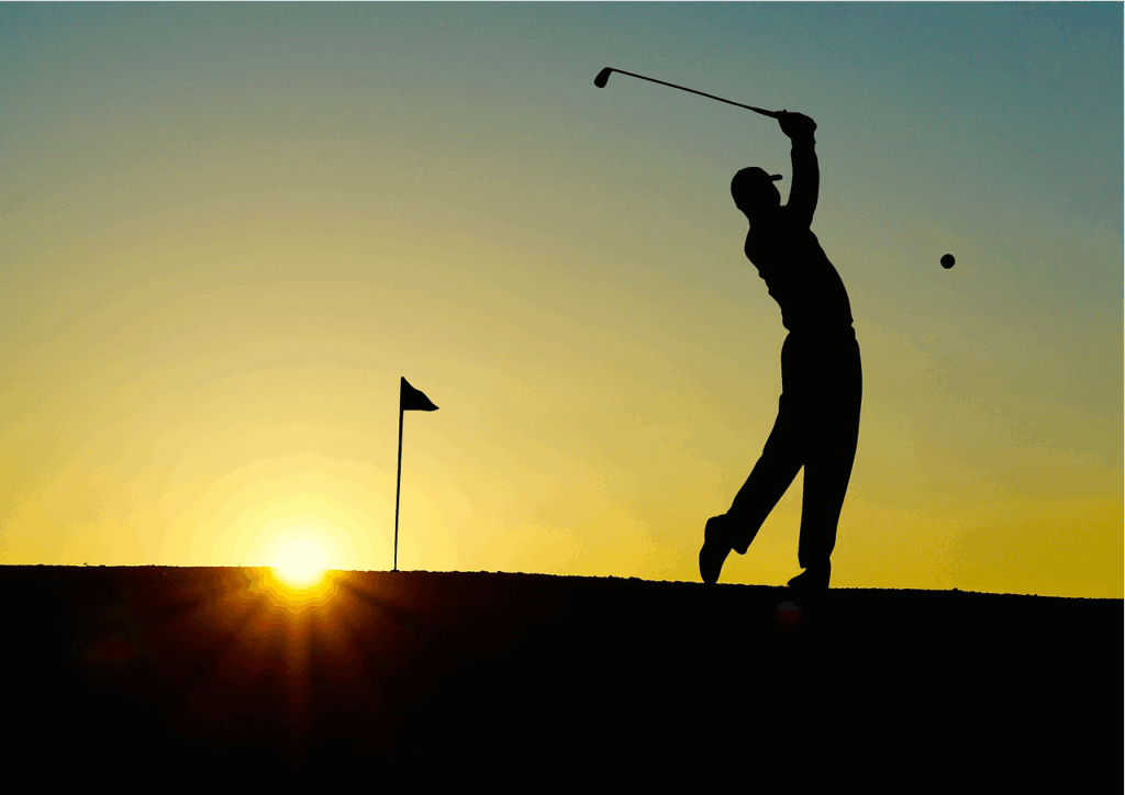 golf, golfed, sunset, sports, golfer, golf clubs, single hole flag, nature, outdoor, man, human, fitness, active, elegant