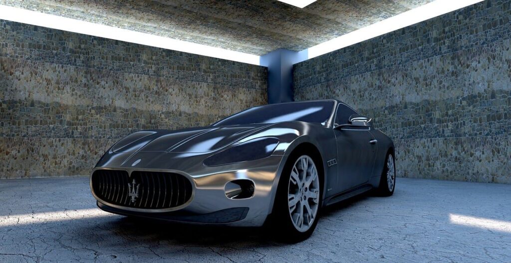 maserati gran turismo, car, garage, sports car, luxury car, auto, automobile, vehicle, maserati gt, maserati, metallic, parked, concrete wall, design, 3d, car, car, car, car, car