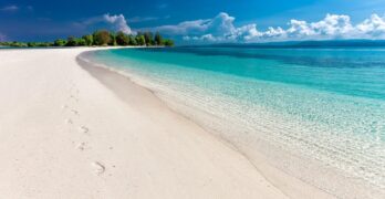 beach, sea, footprints, sand, sandy beach, seashore, shore, coast, nature, coastline, shoreline, tropical island, landscape, tropical, white sand beach, travel, indonesia