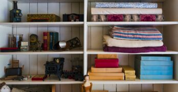 a book shelf filled with lots of books