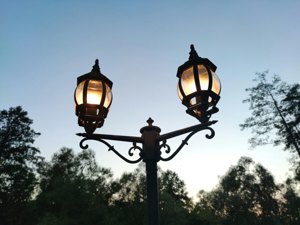 black street light during night time