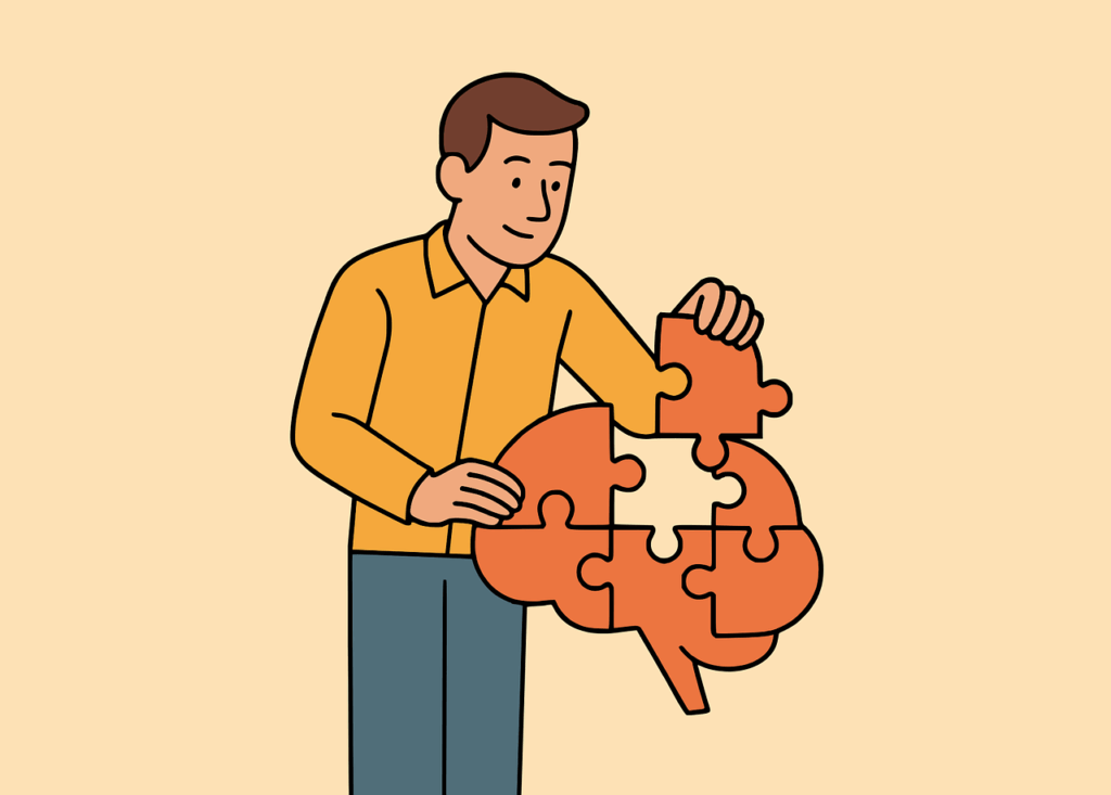 puzzle, brain, problem solving, thinking, mental health, assembly, connecting, idea, mind, psychology, creativity, solution, man, cartoon, challenge, completing, logic, intelligence, learning, cognition