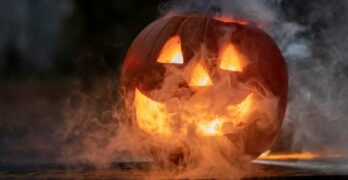 Jack-O'-Lantern with white smoke coming out