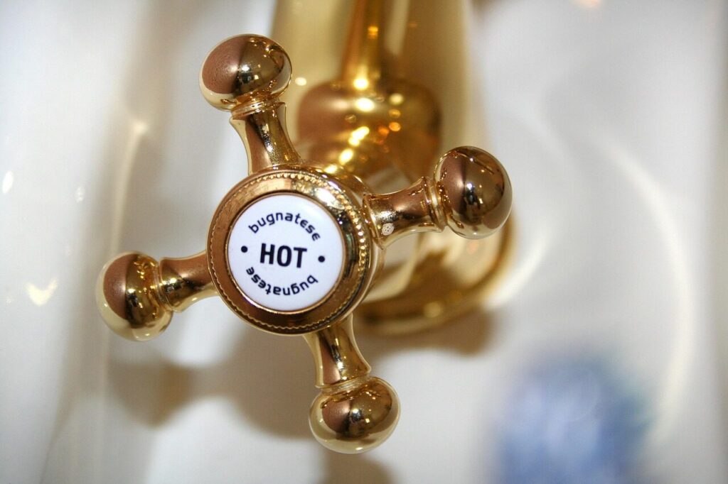 water tap, fitting, gold, hot water connection, nostalgia, vintage, country style, glittering, nature, bathroom, sanitary, bathroom sink, to wash, water, personal hygiene, sink faucet, wet area, armature