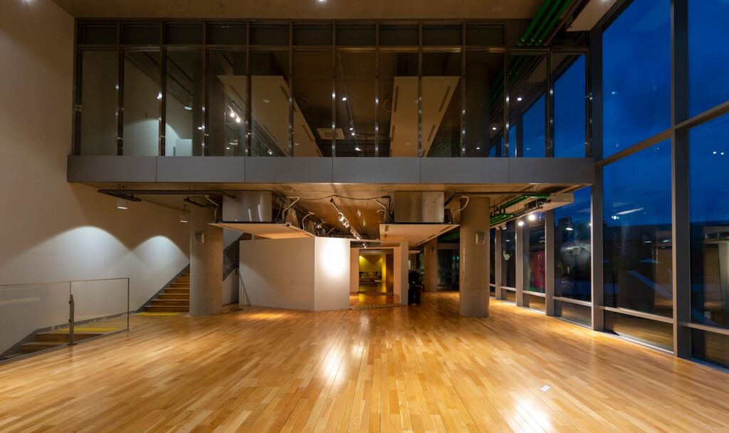 brown wooden parquet floor inside building