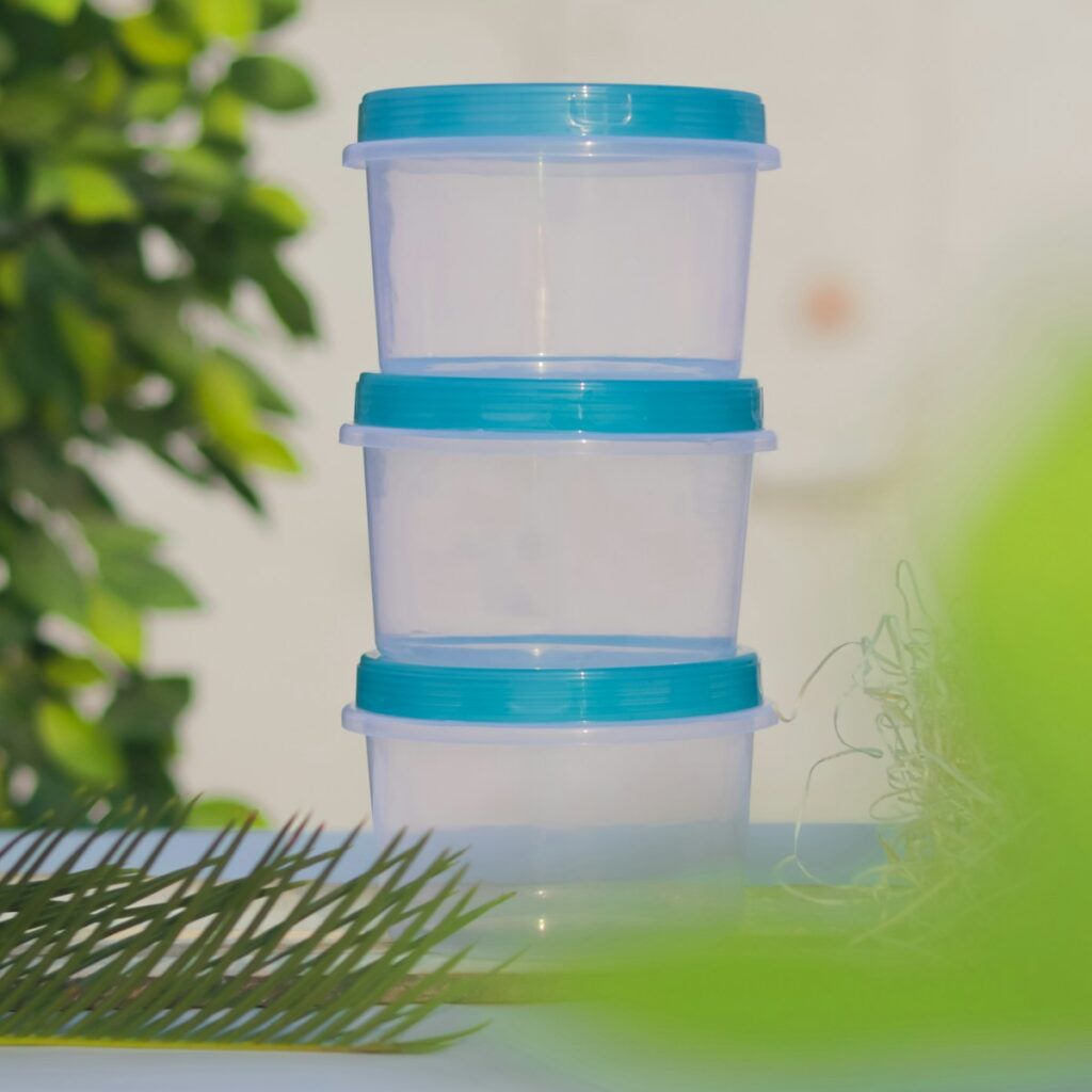 a plastic bottle with a blue cap