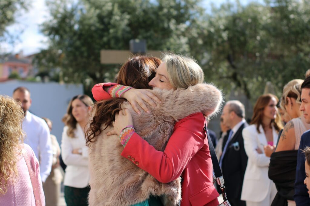 a man and woman hugging