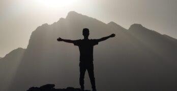 man, joy, freedom, mountaineering, sleeping buddha, scenery, backlight