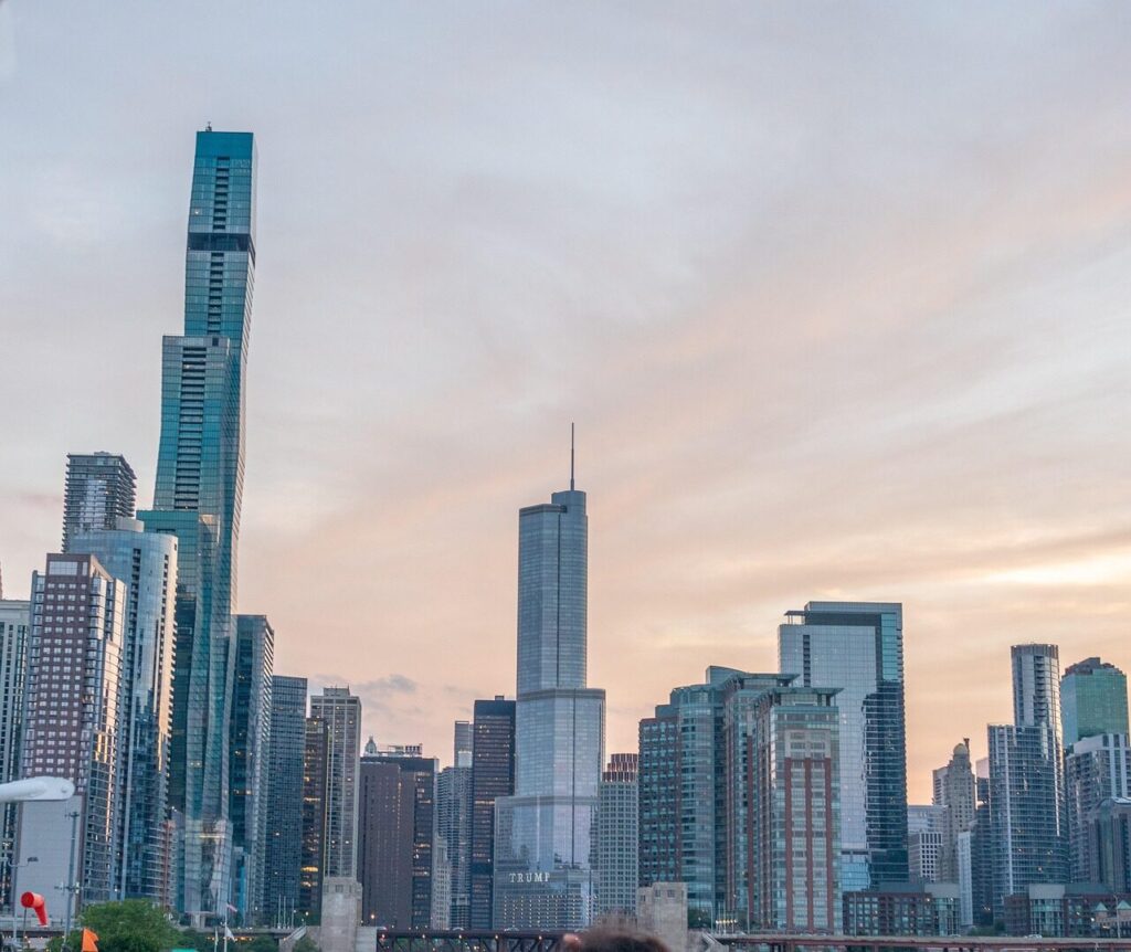 chicago, nature, skyline, sunset, buildings, city, architecture, skyscrapers, urban, dusk, illinois
