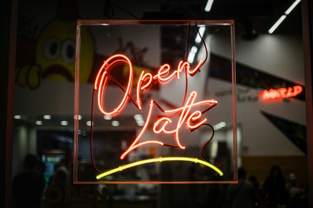 a neon sign with a word on it