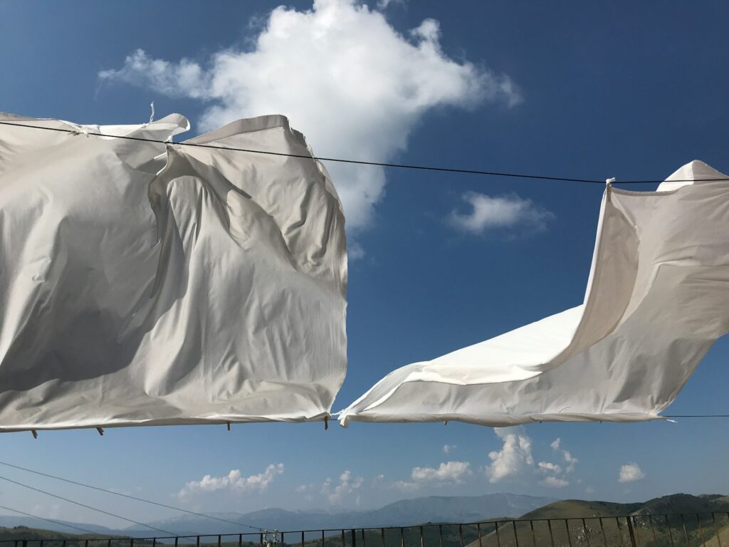 a white flag from a wire