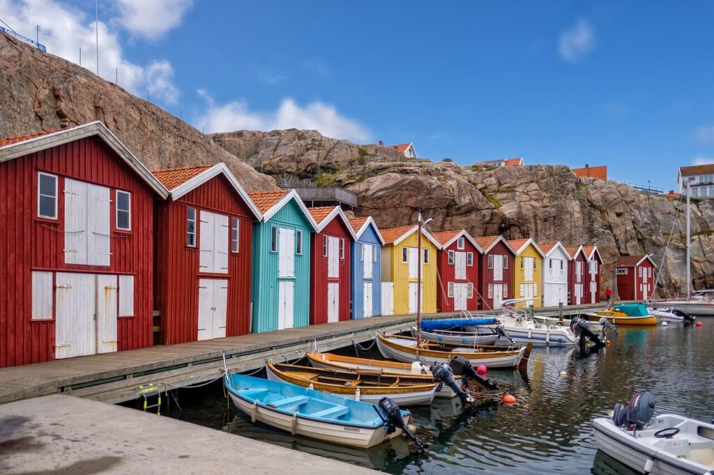 fisherman's hut, hut, nature, house, woodhouse, sweden house, boats, water, sea, lake, rock, stony, scandinavia