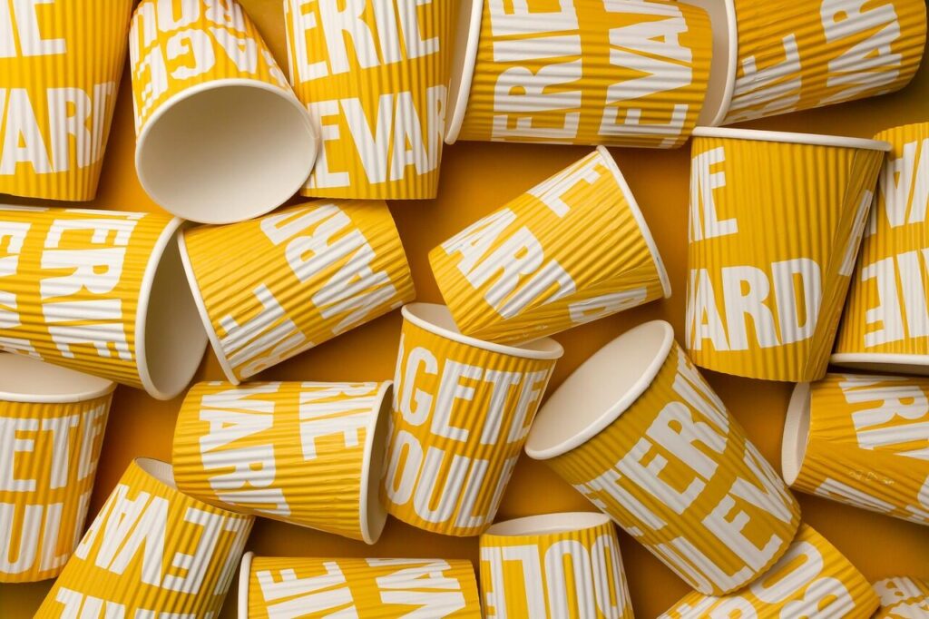yellow cups, paper cups, eco-friendly cups, plastic-free, flat lay, paper cups, paper cups, paper cups, paper cups, paper cups