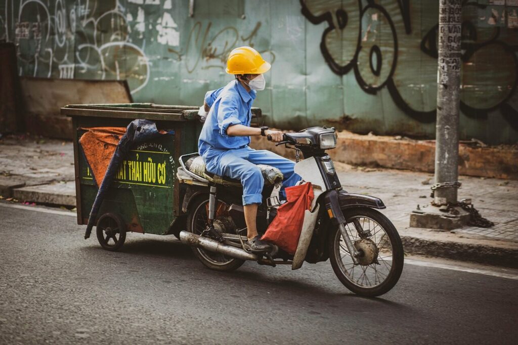 garbage collector, motorcycle, man, trash, road, street, sidewalk, people, city, urban, life, garbage collector, garbage collector, garbage collector, garbage collector, garbage collector, trash, people