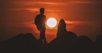 sunset, view, silhouette, nature, people, couple, dating, man