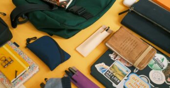 the contents of a backpack laid out on a table