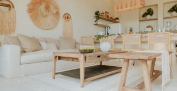 A bright and airy living room with natural décor.