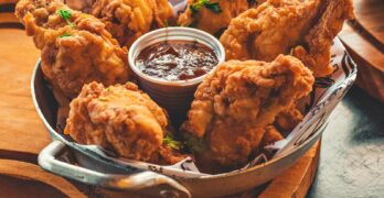fried chicken on stainless steel tray