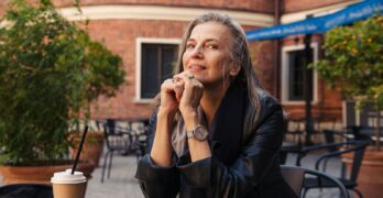 a woman sitting at a table