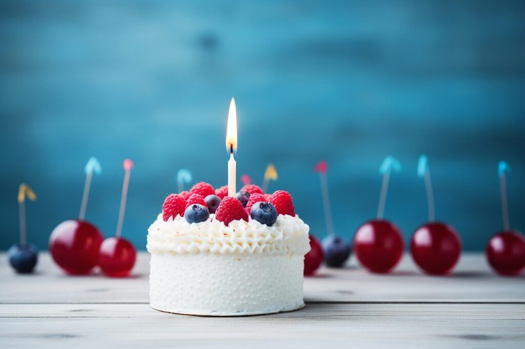 cake, berries, candle, sponge cake, sweet, delicious, fruits, happy birthday, celebration, red velvet, party, celebrate, event, dessert, ai generated