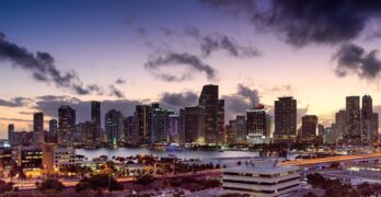 miami, florida, sunset, skyline, architecture, scenery, cityscape, downtown, building, urban, sky, skyscraper, city, nature, clouds, tower, metropolis, scenic