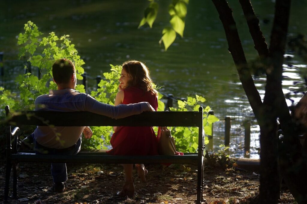 couple, bench, happy, lake, love, together, relaxation, recreation, nature, park, lakeshore, silhouette, plants, tree, leaves, snapshot, water, summer, season, free time, happiness, colors, beautiful, landscape, ground