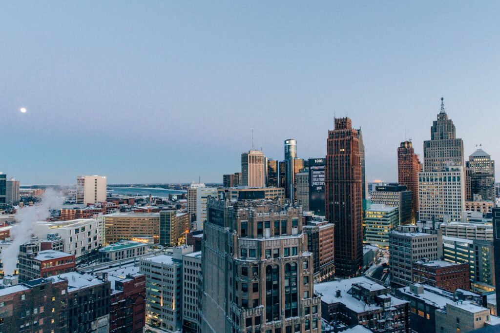 a view of a city from a tall building