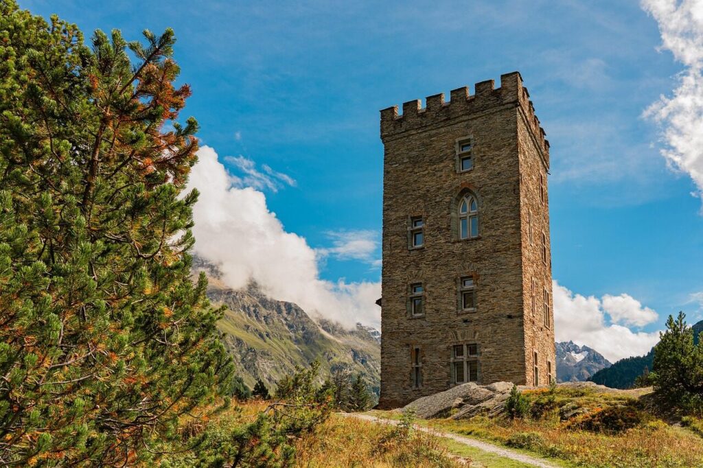 mountains, ruin, nature, architecture, old building, historic, historical, landscape, countryside, engadin, switzerland